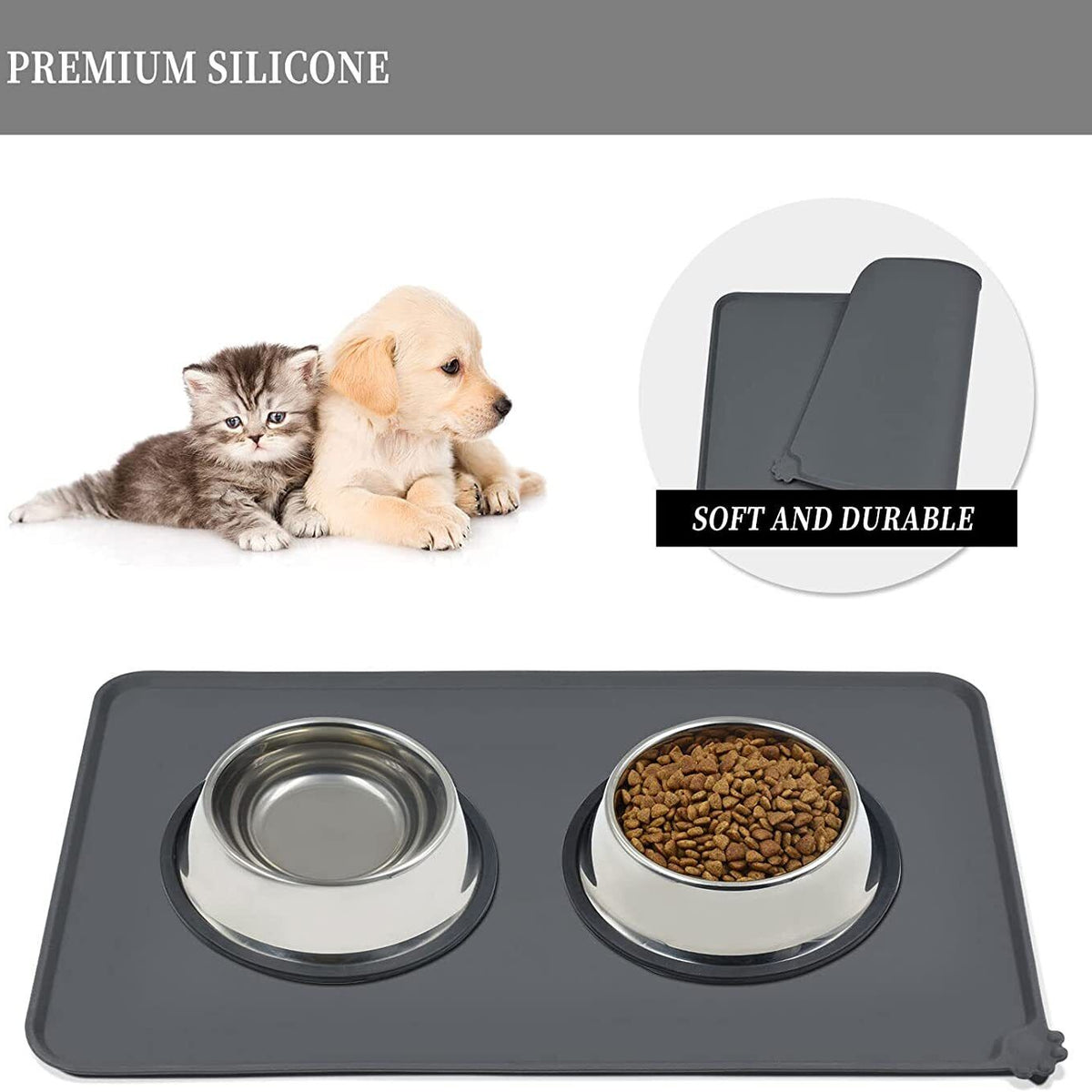 Cat Dog Food Mat for Pet Feeding Bowl Floors Waterproof Non Slip Silicone
