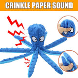 Squeaky Dog Soft Toy, No Stuffed Octopus Dog Chew Toy with Crinkle Paper Plush Dog Teeth Cleaning Toy for Medium Large Dog (Blue)