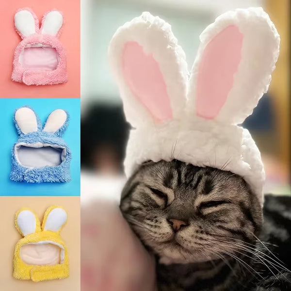 Funny Cat Headgear Cute Rabbit Ears Cap for Cats Warm Plush Pet Hat Christmas Cosplay Props Photoprop Kitten Headwear Supplies