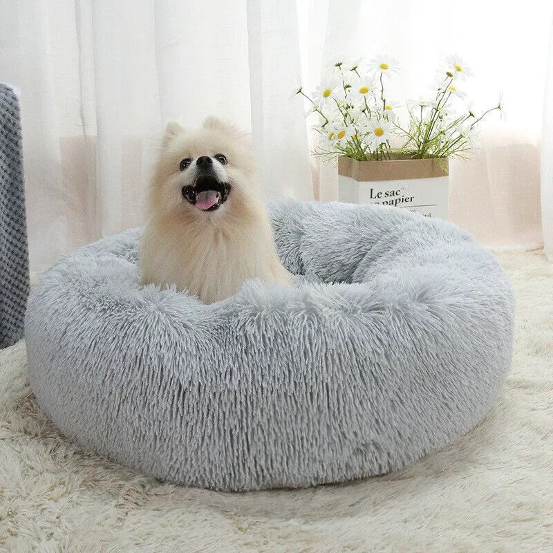 Comfy Calming Donut Bed | Extra Large Round Warm Plush Pet Bed for Dogs, Cats, and Puppies