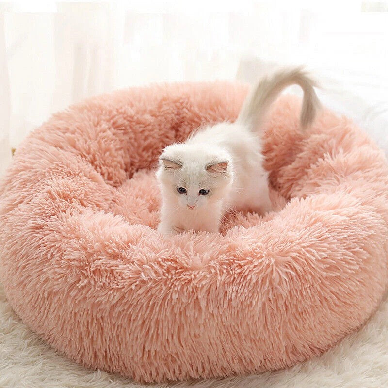 Comfy Calming Donut Bed | Extra Large Round Warm Plush Pet Bed for Dogs, Cats, and Puppies