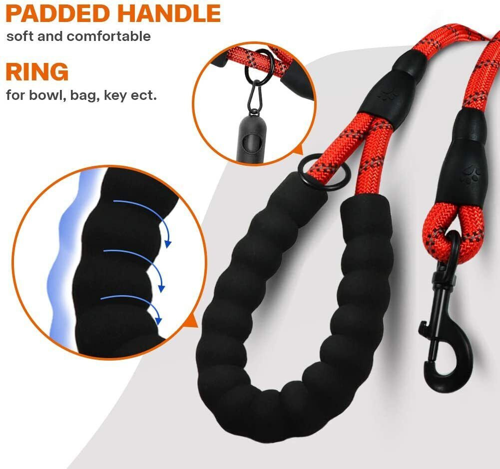 5FT Braided Rope Leash for Dogs | Strong Reflective Lead | Soft Comfort Grip | Medium/Large Dog Walks