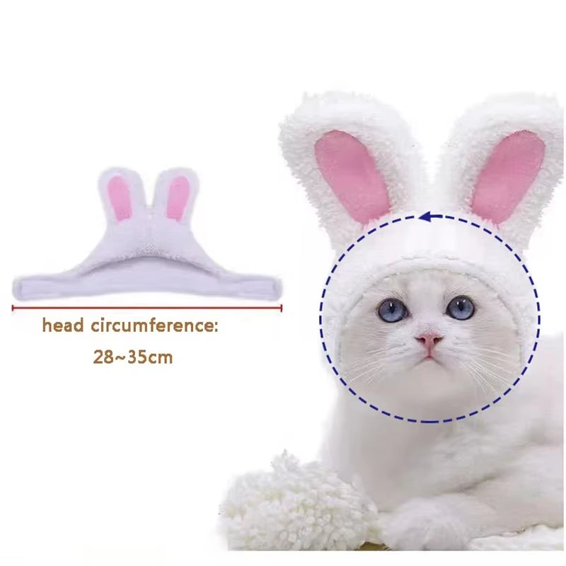 Funny Cat Headgear Cute Rabbit Ears Cap for Cats Warm Plush Pet Hat Christmas Cosplay Props Photoprop Kitten Headwear Supplies