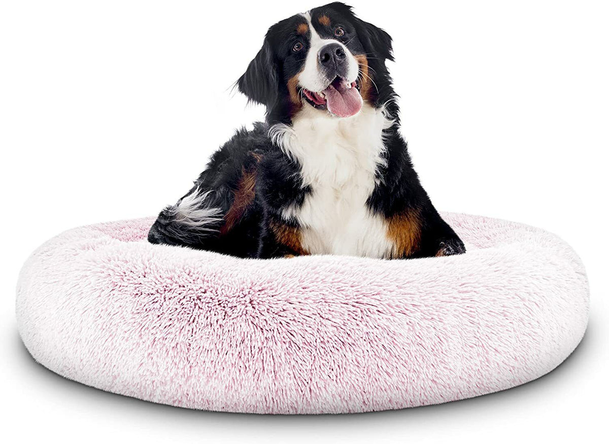 Washable Plush Donut Bed for Dogs and Cats | Calming Anti-Anxiety Pet Bed | Soft Faux Fur Surface | Sizes Small to XL