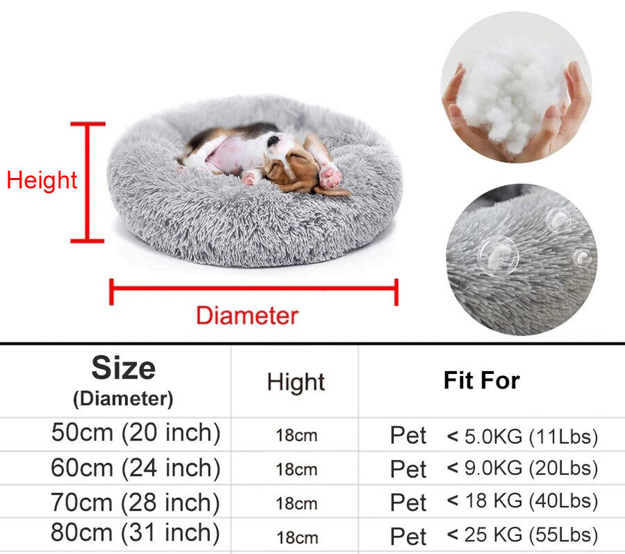 Washable Plush Donut Bed for Dogs and Cats | Calming Anti-Anxiety Pet Bed | Soft Faux Fur Surface | Sizes Small to XL