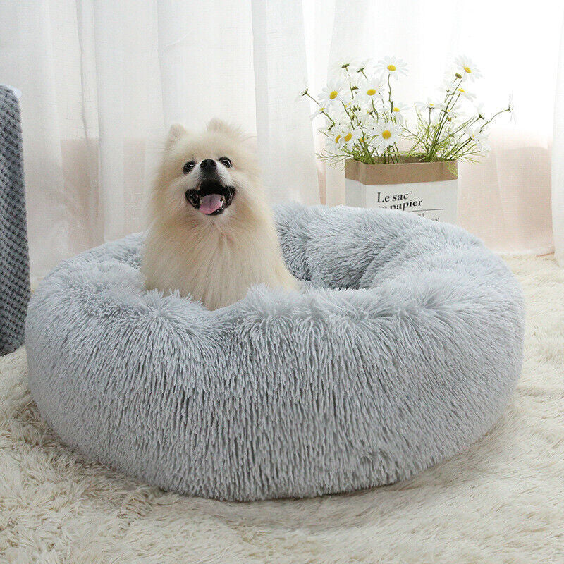 Comfy Calming Donut Extra Large Dog Cat Beds Warm Bed Pet round Plush Puppy Beds