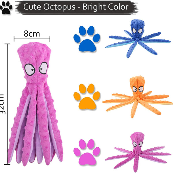 Squeaky Dog Interactive Play Toy,No Stuffing Octopus Dog Chew Toy with Crinkle Paper for Medium and Large Dog Playing(Purple)