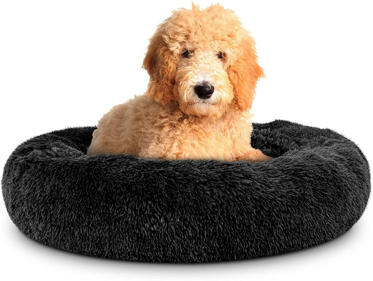 Washable Plush Donut Bed for Dogs and Cats | Calming Anti-Anxiety Pet Bed | Soft Faux Fur Surface | Sizes Small to XL