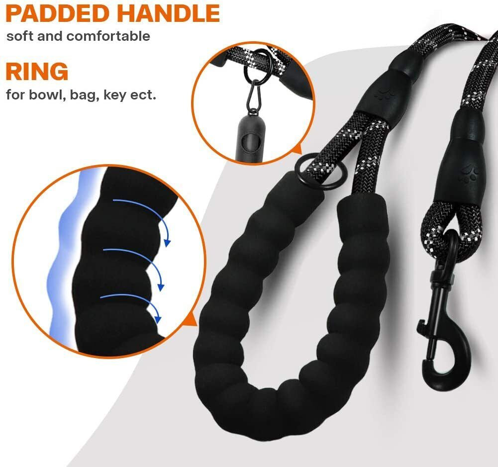 5FT Braided Rope Leash for Dogs | Strong Reflective Lead | Soft Comfort Grip | Medium/Large Dog Walks