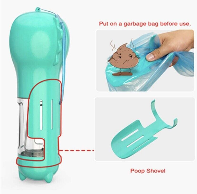 Portable Pet Water Bottle | 2-in-1 Dog Dispenser with Poo Bags | Travel Hydration & Cleanup