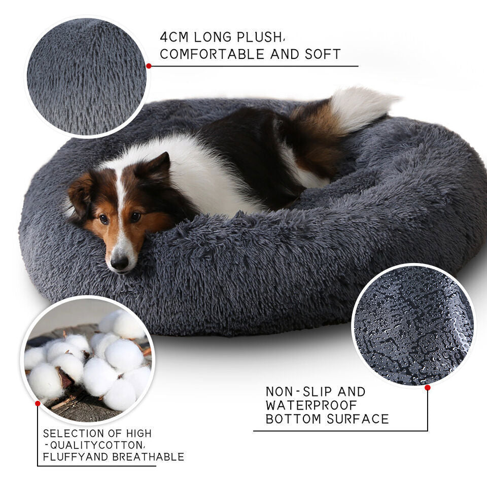 Comfy Calming Donut Extra Large Dog Cat Beds Warm Bed Pet round Plush Puppy Beds