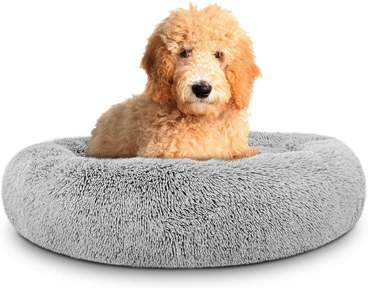 Washable Plush Donut Bed for Dogs and Cats | Calming Anti-Anxiety Pet Bed | Soft Faux Fur Surface | Sizes Small to XL