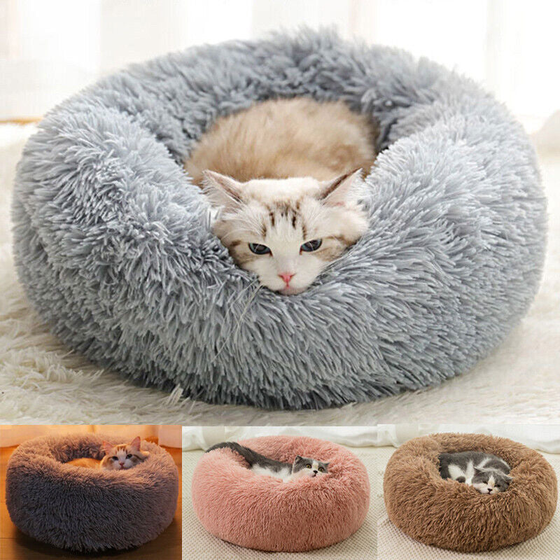 Comfy Calming Donut Extra Large Dog Cat Beds Warm Bed Pet round Plush Puppy Beds