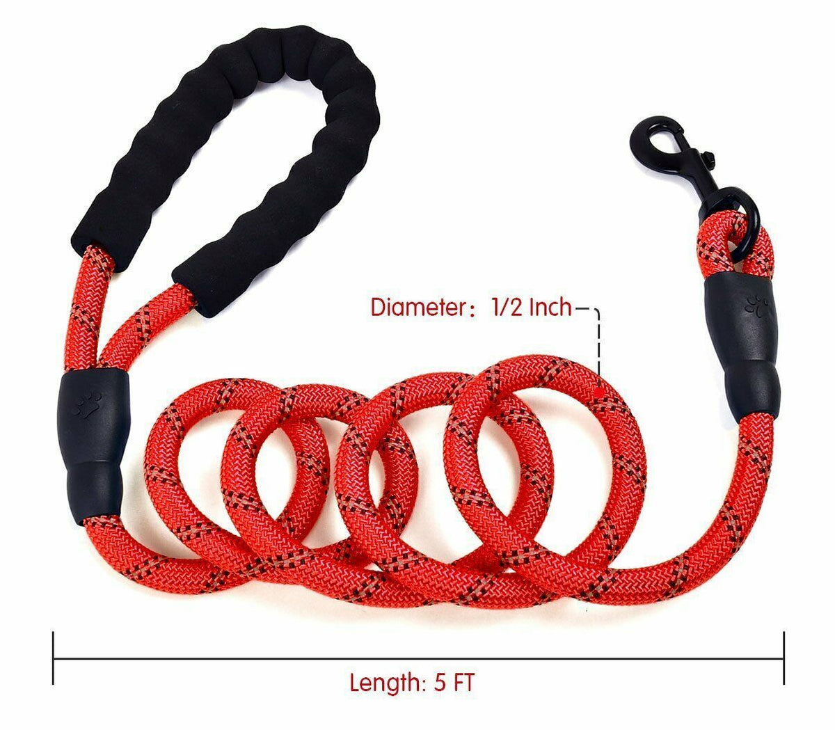5FT Braided Rope Leash for Dogs | Strong Reflective Lead | Soft Comfort Grip | Medium/Large Dog Walks