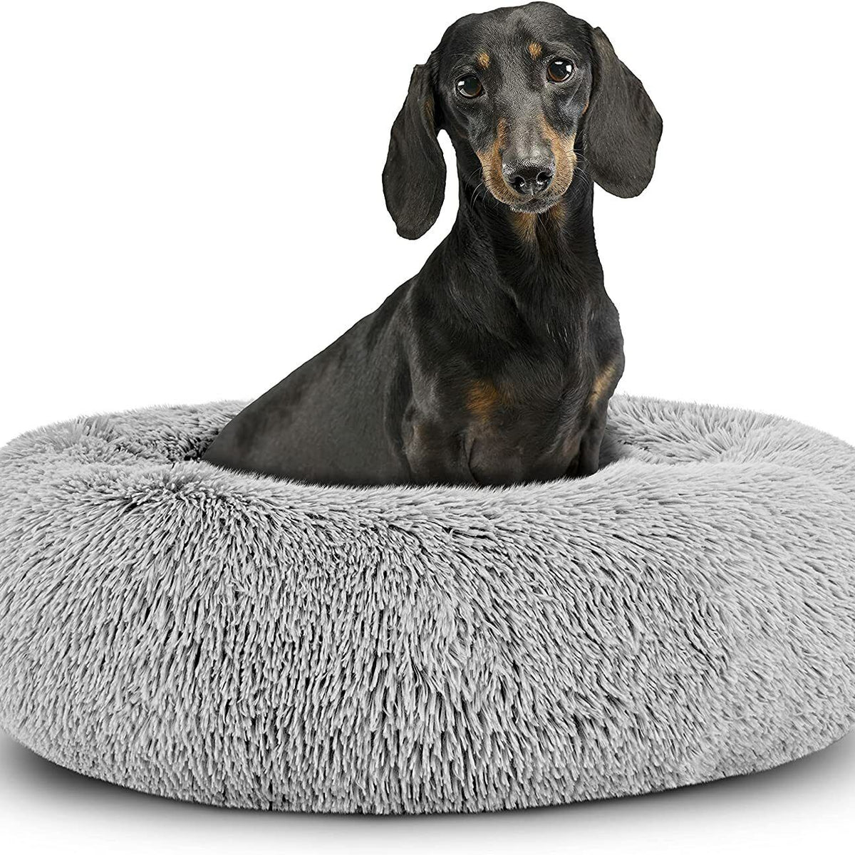 Washable Plush Donut Bed for Dogs and Cats | Calming Anti-Anxiety Pet Bed | Soft Faux Fur Surface | Sizes Small to XL