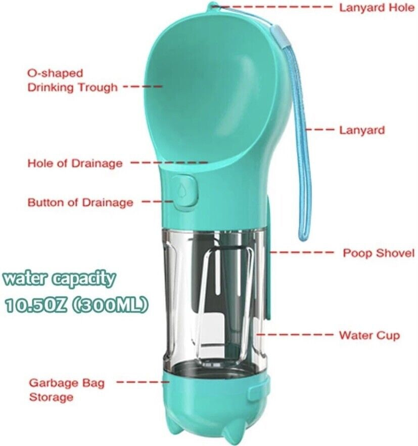 Portable Pet Water Bottle | 2-in-1 Dog Dispenser with Poo Bags | Travel Hydration & Cleanup