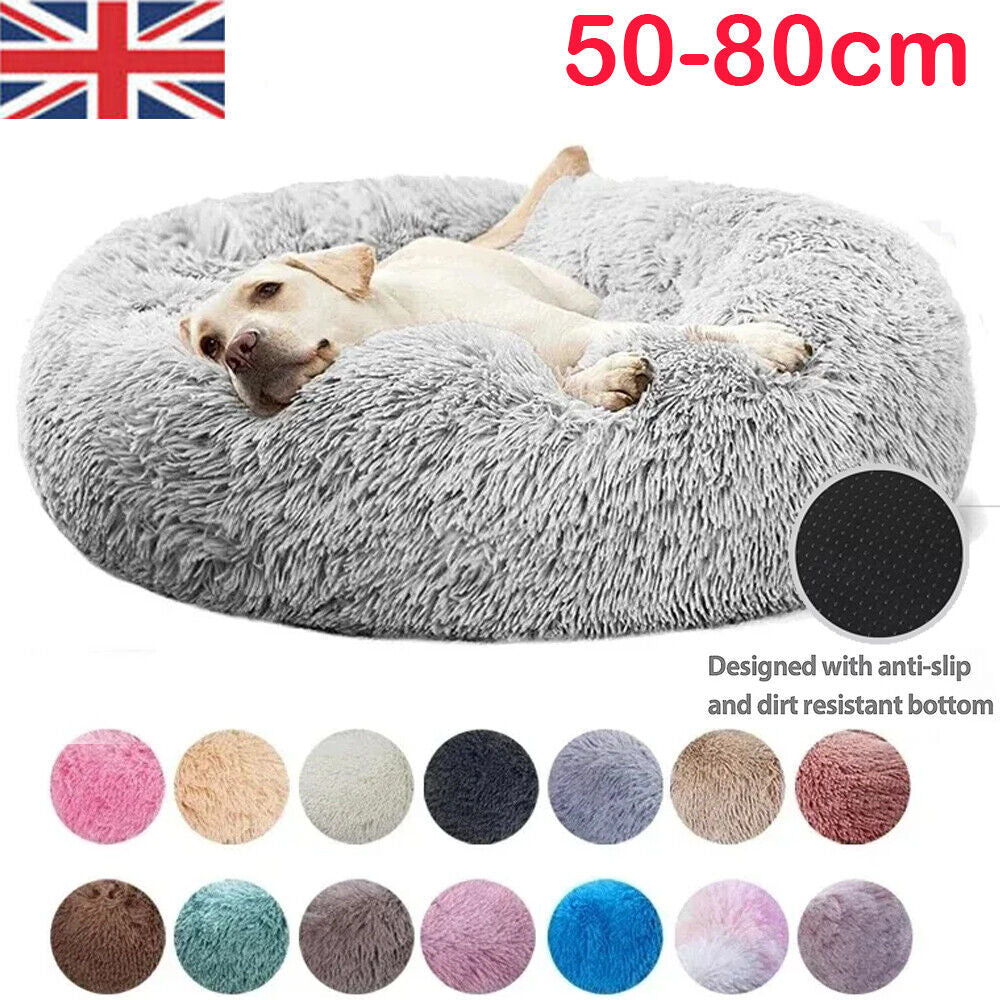 Comfy Calming Donut Extra Large Dog Cat Beds Warm Bed Pet round Plush Puppy Beds