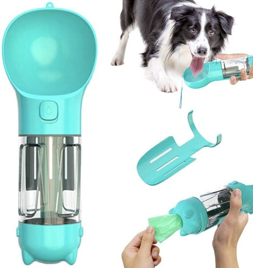 Portable Pet Water Bottle | 2-in-1 Dog Dispenser with Poo Bags | Travel Hydration & Cleanup