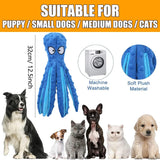 Squeaky Dog Soft Toy, No Stuffed Octopus Dog Chew Toy with Crinkle Paper Plush Dog Teeth Cleaning Toy for Medium Large Dog (Blue)