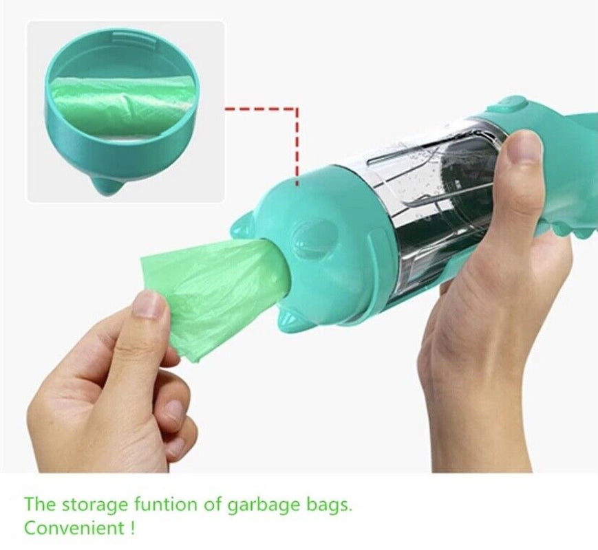 Portable Pet Water Bottle | 2-in-1 Dog Dispenser with Poo Bags | Travel Hydration & Cleanup