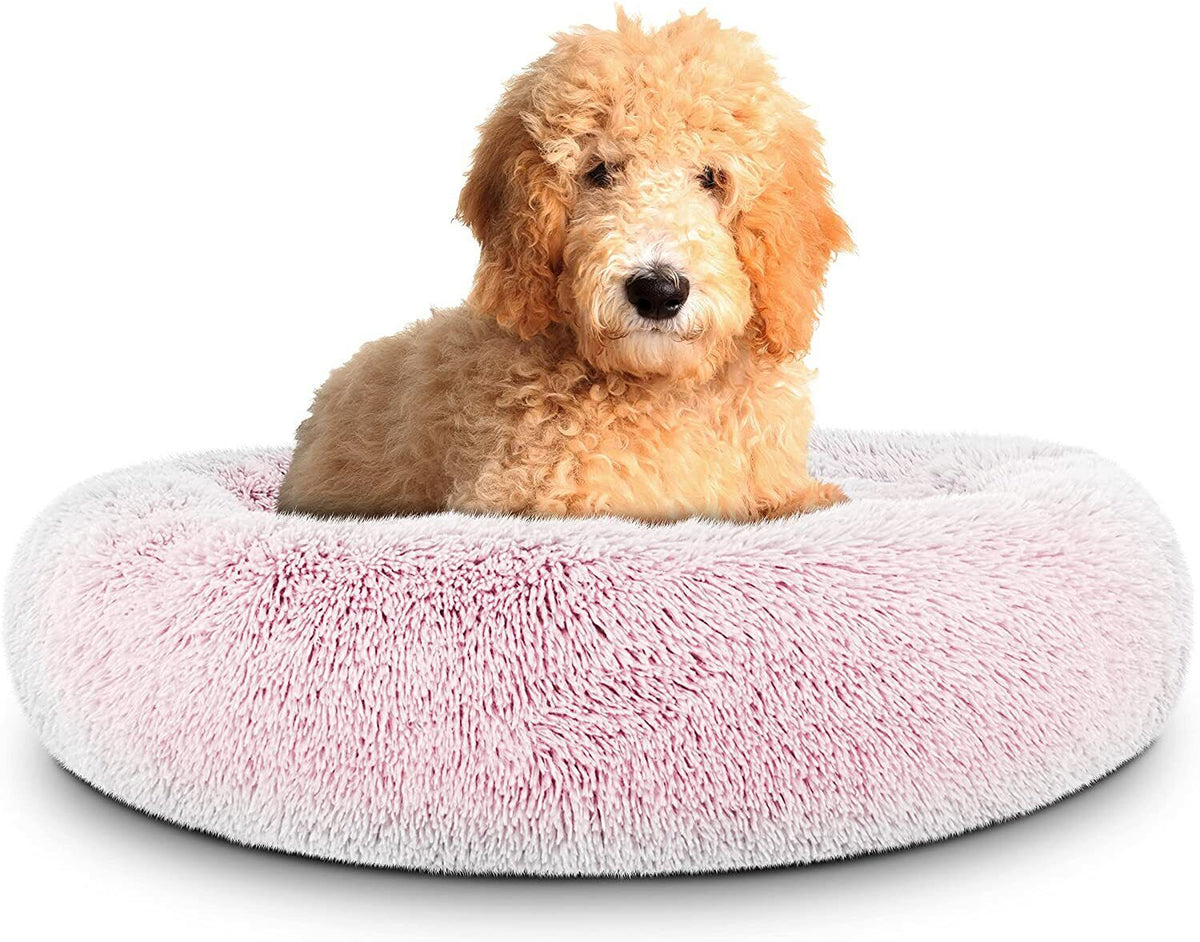 Washable Plush Donut Bed for Dogs and Cats | Calming Anti-Anxiety Pet Bed | Soft Faux Fur Surface | Sizes Small to XL