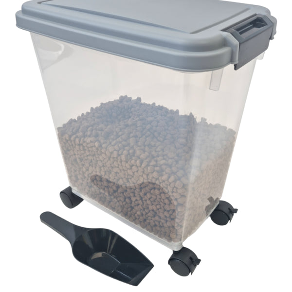 Clear Airtight Pet Food Storage Bin | Wheels for Easy Moving | Dog Cat Dry Feed Container 20L/30L/40L
