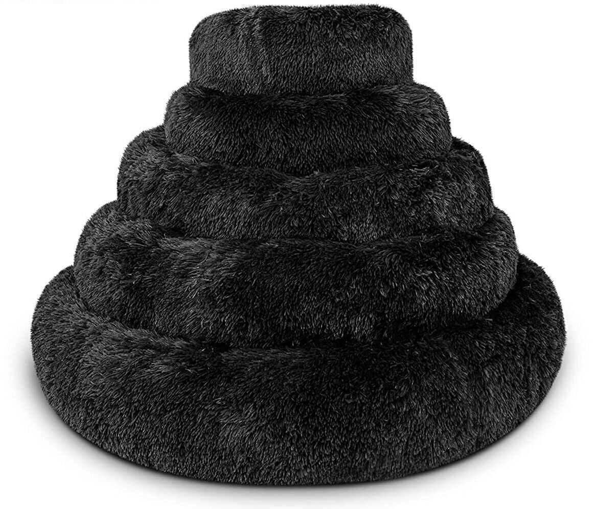 Washable Plush Donut Bed for Dogs and Cats | Calming Anti-Anxiety Pet Bed | Soft Faux Fur Surface | Sizes Small to XL