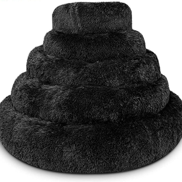 Washable Plush Donut Bed for Dogs and Cats | Calming Anti-Anxiety Pet Bed | Soft Faux Fur Surface | Sizes Small to XL
