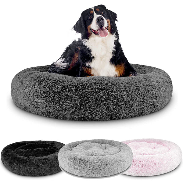 Washable Plush Donut Bed for Dogs and Cats | Calming Anti-Anxiety Pet Bed | Soft Faux Fur Surface | Sizes Small to XL
