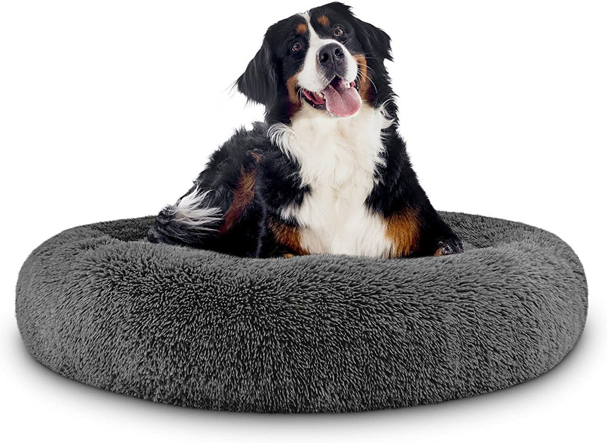 Washable Plush Donut Bed for Dogs and Cats | Calming Anti-Anxiety Pet Bed | Soft Faux Fur Surface | Sizes Small to XL