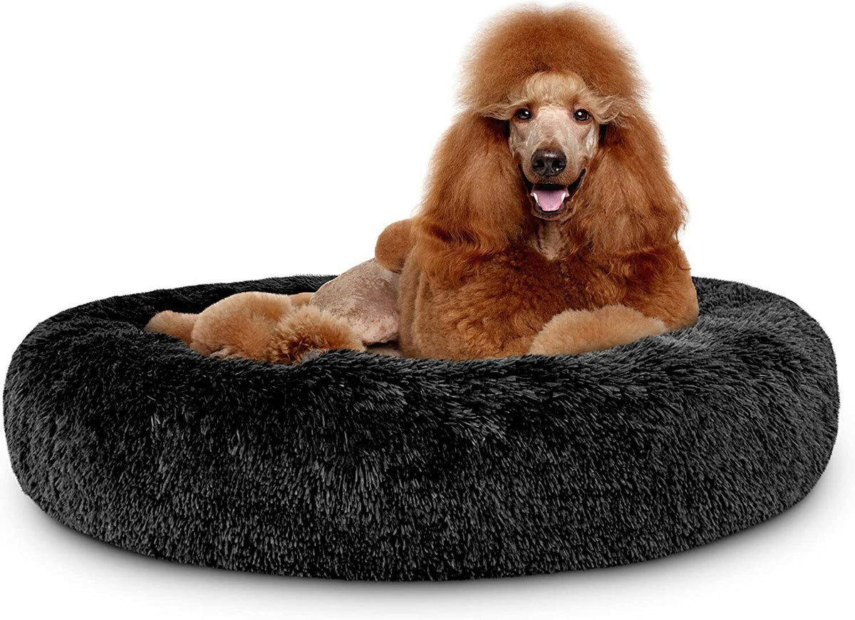 Washable Plush Donut Bed for Dogs and Cats | Calming Anti-Anxiety Pet Bed | Soft Faux Fur Surface | Sizes Small to XL
