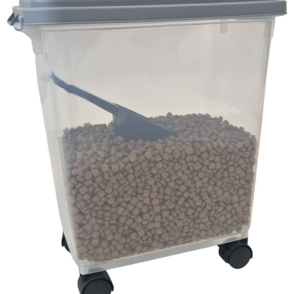 Clear Airtight Pet Food Storage Bin | Wheels for Easy Moving | Dog Cat Dry Feed Container 20L/30L/40L