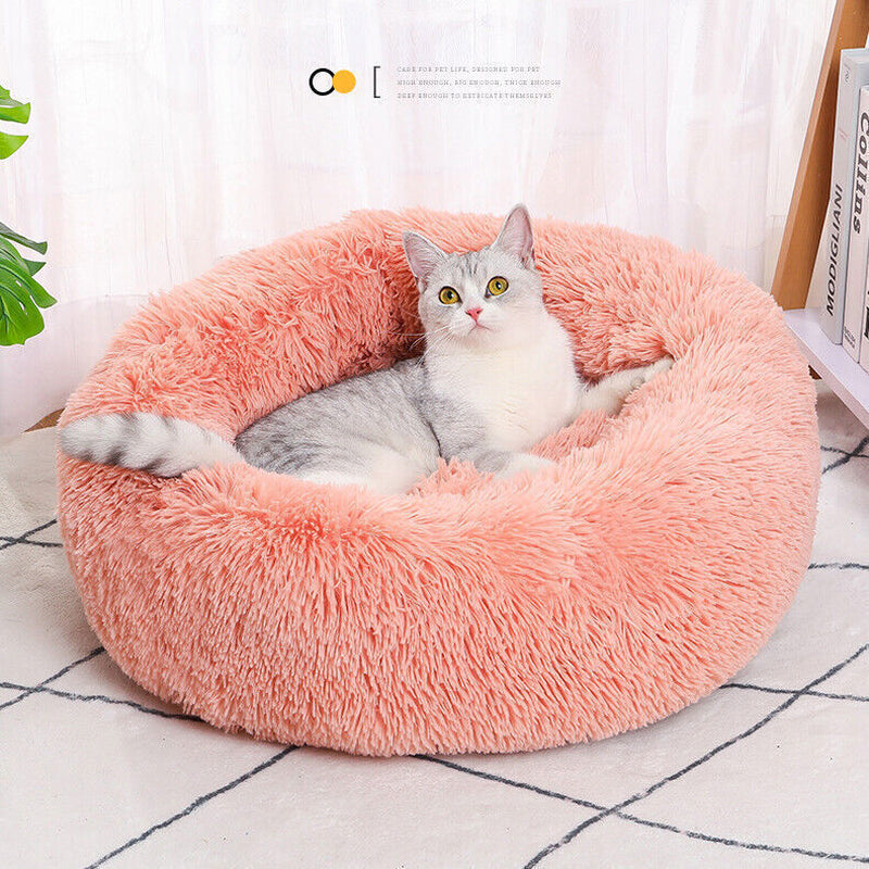 Comfy Calming Donut Extra Large Dog Cat Beds Warm Bed Pet round Plush Puppy Beds