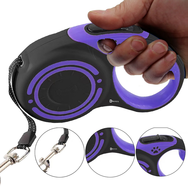 Retractable Extendable Dog Lead | 3M 5M Leash for Puppies & Dogs | Durable Pet Lead Black Purple