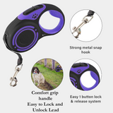 Retractable Extendable Dog Lead | 3M 5M Leash for Puppies & Dogs | Durable Pet Lead Black Purple